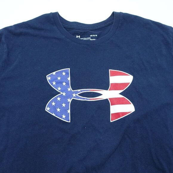 Under Armour T-Shirt Men's Large Blue Loose Heatgear Crew Neck Freedom Logo Tee - Picture 2 of 7